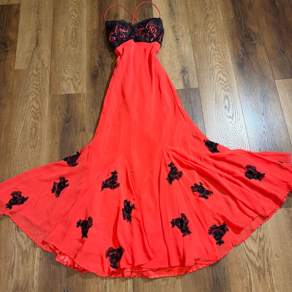 Vintage Y2K Beaded Dress Vintage Beaded Dress Black Red Lace Whimsigoth Prom - Picture 5 of 14